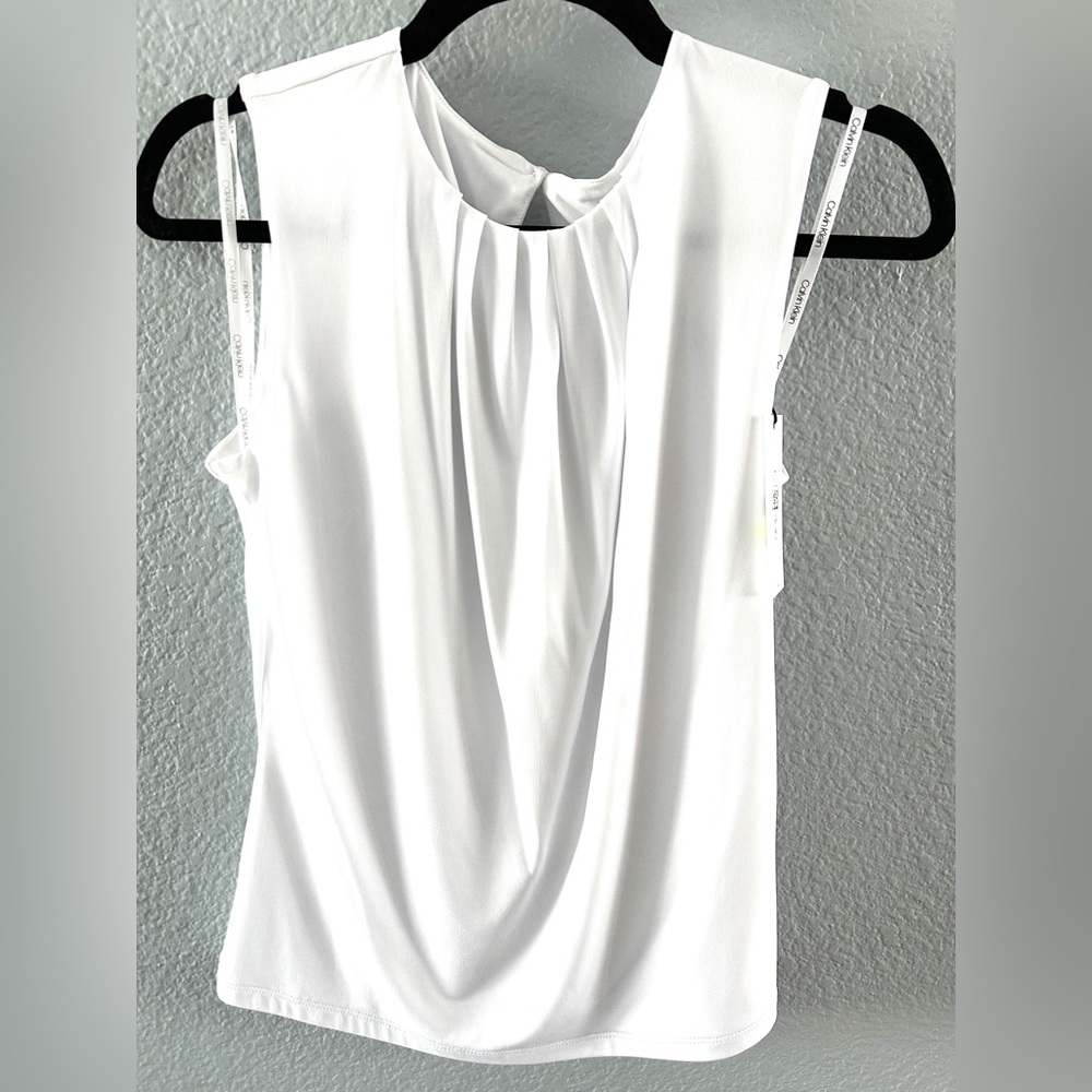 NWT Calvin Klein Solid Pleated Crew Neck Knit Tank Top Size 4/Small